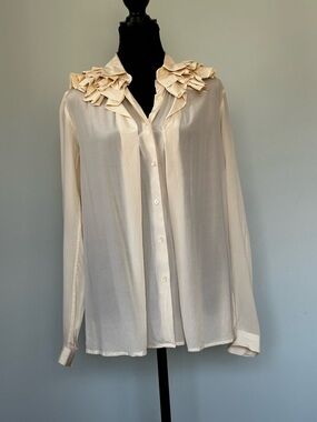 Etro Silk Ruffle Blouse – Cream Romantic Collar Shirt Made in Italy